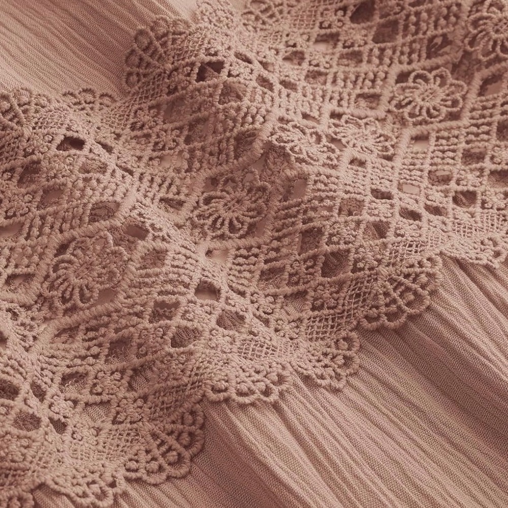 ZESICA Sz Small Dusty Rose Boho Summer Strapless Lace Beachy Flowy Maxi Sundress - Picture 10 of 11